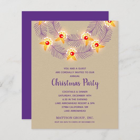 Budget Purple Wreath Christmas Holiday Invitations (正面/裏面)