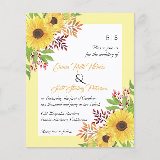 BUDGET QRコードひまわり結婚式招待状 (正面)