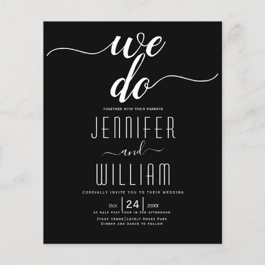 BUDGET QRコード私たちは黒い結婚式招待状 (正面)