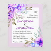 BUDGET QRコード紫色の花結婚式招待状 (正面)