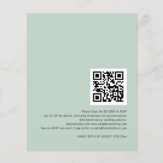 Budget QR Code Eucalyptus Script Wedding Invite (裏面)