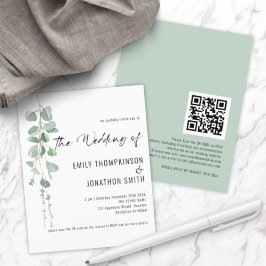 Budget QR Code Eucalyptus Script Wedding Invite
