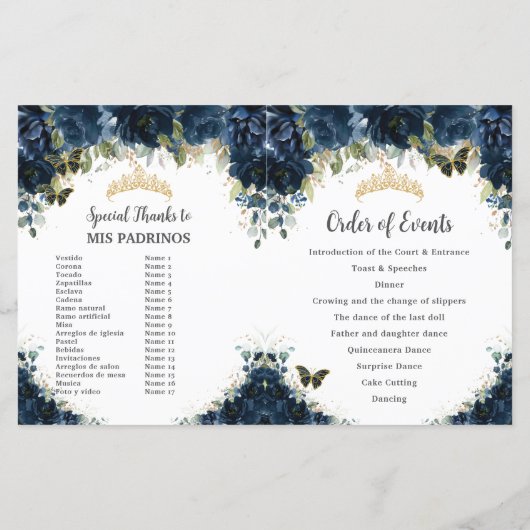 Budget Quinceañera 15 Navy Floral Padrinos Program (裏面)