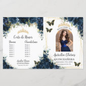 Budget Quinceañera 15 Navy Floral Padrinos Program (正面)