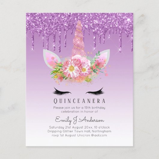 BUDGET Quinceanera Glitter Unicorn Anicorn Winged チラシ (正面)