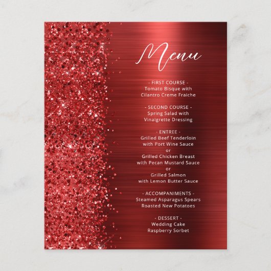 Budget Red Glam Glitter Script Wedding Menu (正面)