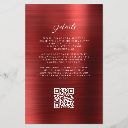 Budget Red Glam QR Code Wedding Invitation (裏面)