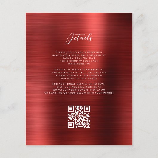 Budget Red Glam QR Code Wedding Invitation (裏面)