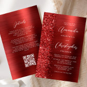Budget Red Glam QR Code Wedding Invitation