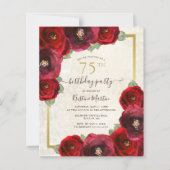 Budget Red Rose Floral 75th Birthday Party Invite (正面)