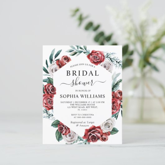Budget Red Rose & Green Bridal Shower Invitation (スタンド正面)