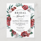 Budget Red Rose & Green Bridal Shower Invitation (正面)