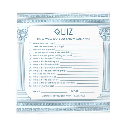 Budget Retirement party quiz ノートパッド (正面)