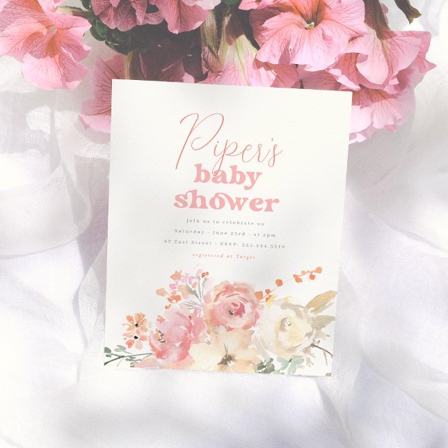 Budget Retro Floral Girl Baby Shower Invitation (クリエイターアップロード済み)