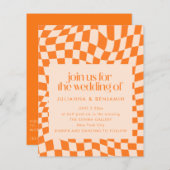 Budget Retro Orange Check Wedding QR Code Invite (正面/裏面)
