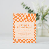 Budget Retro Orange Check Wedding QR Code Invite (スタンド正面)
