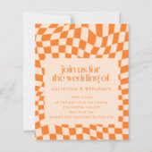 Budget Retro Orange Check Wedding QR Code Invite (正面)