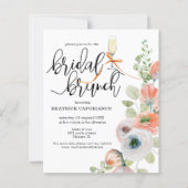 Budget Romantic Coral Floral Bridal Brunch Card (正面)