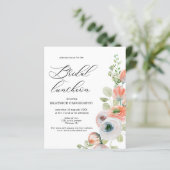 Budget Romantic Coral Floral Bridal Luncheon Card (スタンド正面)
