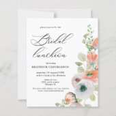 Budget  Romantic Coral Floral Bridal Luncheon Card (正面)