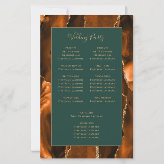Budget Rust Gold Agate Green Wedding Program (裏面)