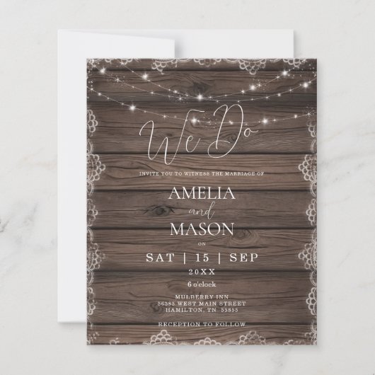 Budget Rustic "We Do" String Lights Wedding Invite (正面)