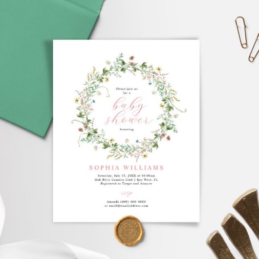 Budget Rustic Wildflowers Baby Shower Invitation