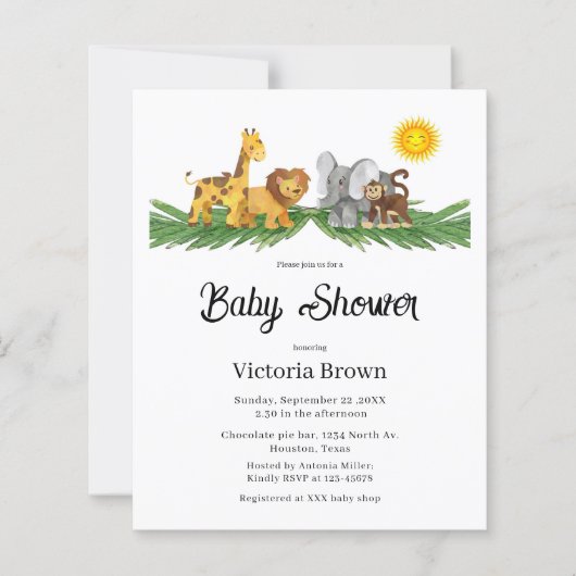 Budget Safari Animals Baby Shower Invitation (正面)