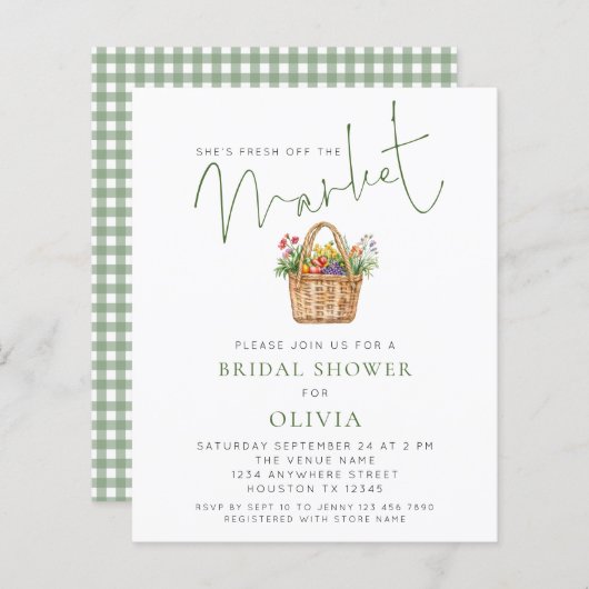 Budget Sage Gingham She’s off Market Bridal Shower (正面/裏面)