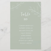 Budget Sage Greenの結婚シーティングチャートテーブルカード (裏面)