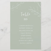 Budget Sage Greenの結婚シーティングチャートテーブルカード (正面)