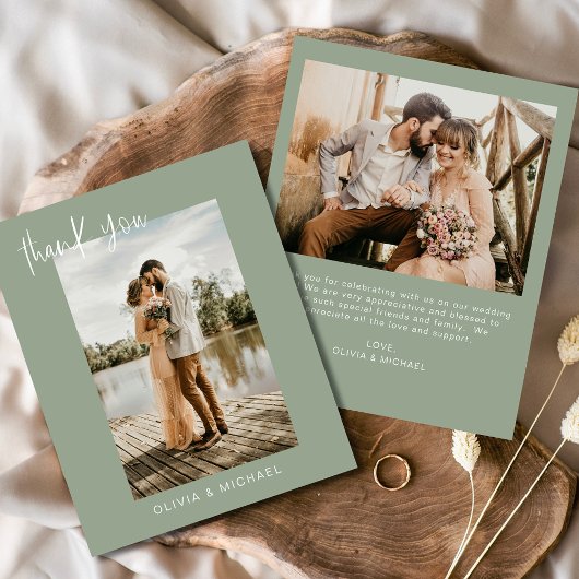 Budget Sage Green結婚の写真サンキューカード チラシ