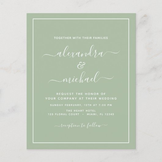 Budget Sage Green結婚'sとフォト招待状Fl チラシ (正面)