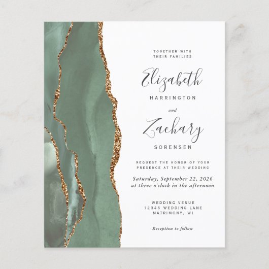 Budget Sage Green 4-Photo Wedding Invite (正面)