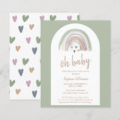 Budget Sage Green Boho Arch Baby Shower Invitation (正面/裏面)