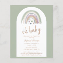 Budget Sage Green Boho Arch Baby Shower Invitation