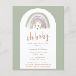Budget Sage Green Boho Arch Baby Shower Invitation