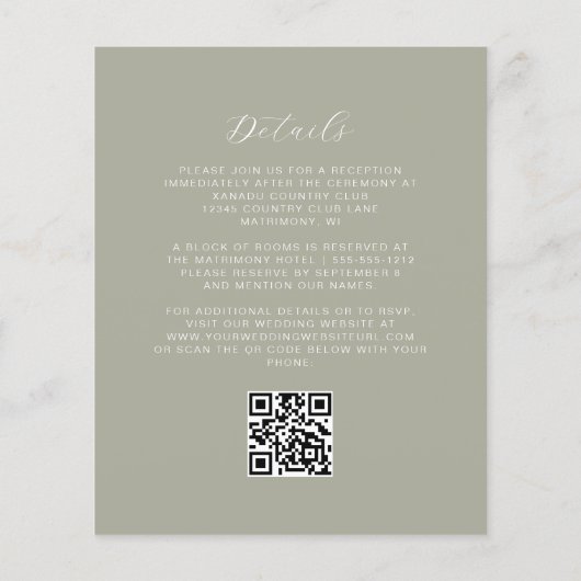Budget Sage Green Calligraphy QR Code ウェディング (裏面)
