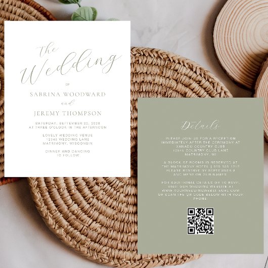 Budget Sage Green Calligraphy QR Code ウェディング