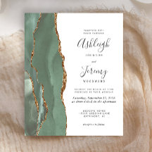 Budget Sage Green Gold Agate ウェディング インビテーション