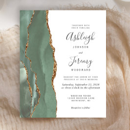 Budget Sage Green Gold Agate ウェディング インビテーション