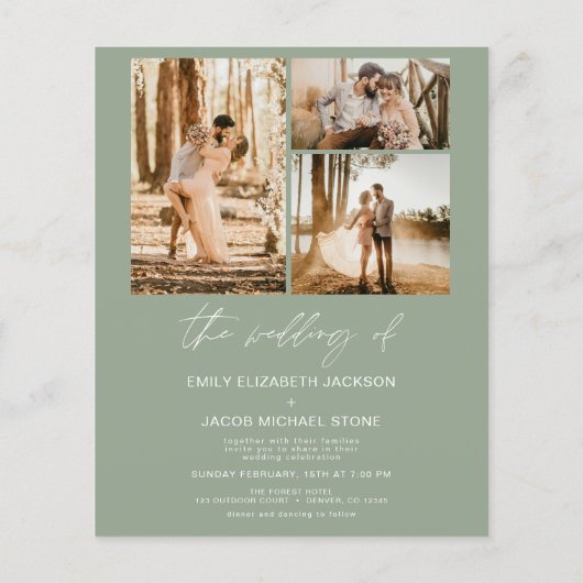 Budget Sage Green Minimalist Photo 結婚's (裏面)