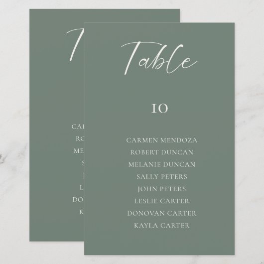 Budget Sage Green Wedding Seating Chart Table Card (正面/裏面)