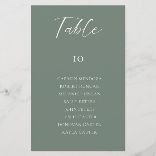 Budget Sage Green Wedding Seating Chart Table Card (正面)