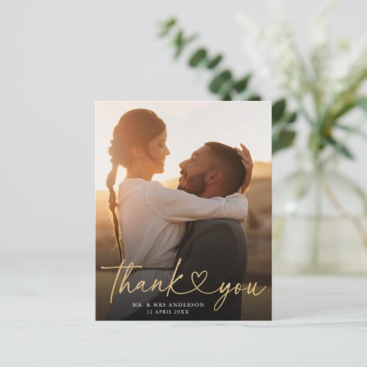 Budget Scriptハート結婚の2枚の写真サンキューカード (スタンド正面)