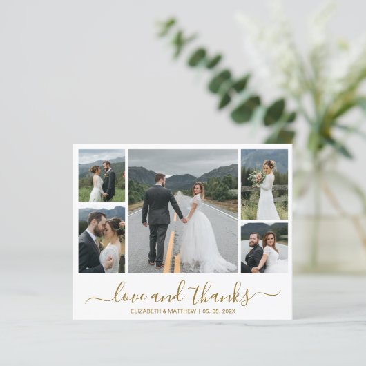 Budget Scriptフォトコラージュ結婚のサンキューカード (スタンド正面)