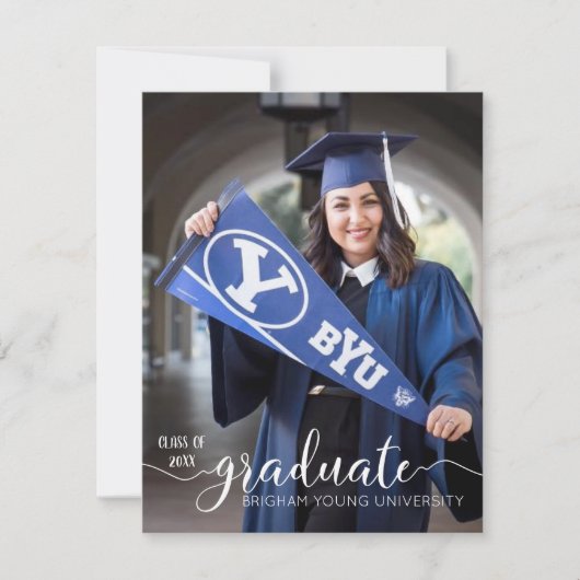 Budget Scriptモダン卒業写真の発表 案内状 (正面)