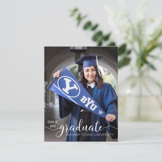 Budget Scriptモダン卒業写真の発表 案内状 (スタンド正面)