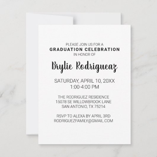 Budget Scriptモダン卒業写真の発表 案内状 (裏面)