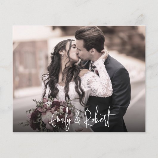 Budget Script Beige'結婚s Thank You Photo Card (裏面)